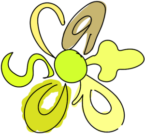 a green multipetaled flower at the center. each petal is a different shade of green and when inspected closely can be seen to be a stylized version of the word 'catsup'
