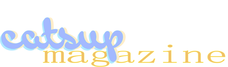 catsup magazine's text logo. 'catsup' is in periwinkle bubble handwritten-cursive letters while 'magazine' is in an orange, thin serif font. all lower-case.
