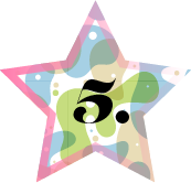 a colorful star holding translucent shapes has the number five inside