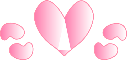 heart motif with beans on the left and right side of the pink heart