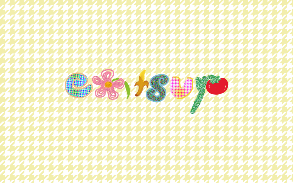 a yellow houndstooth background with a stylized 'catsup' wordmark center