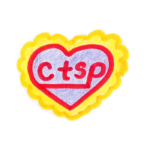 a purple heart with a golden yellow ruffle border holds the letters 'ctsp' inside