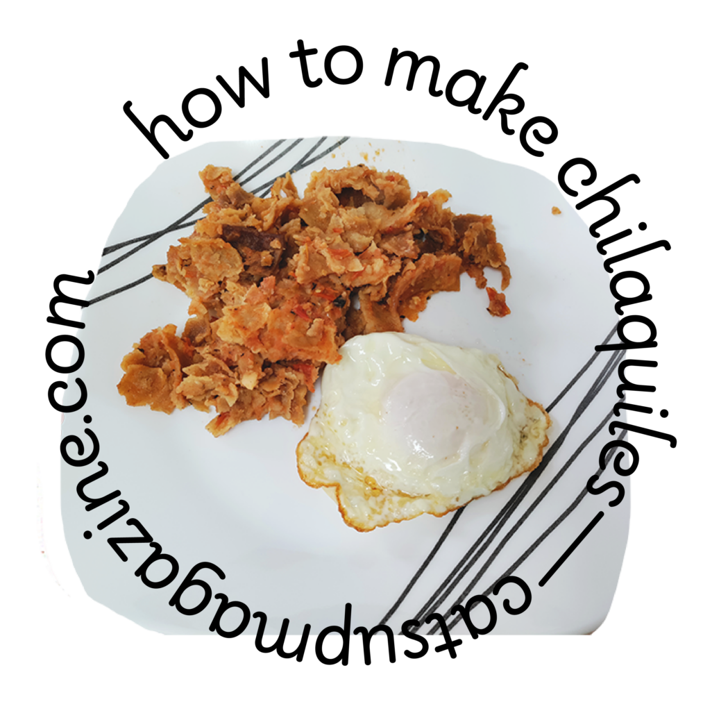 aerial view of a plate of chilaquiles next to an overmedium egg