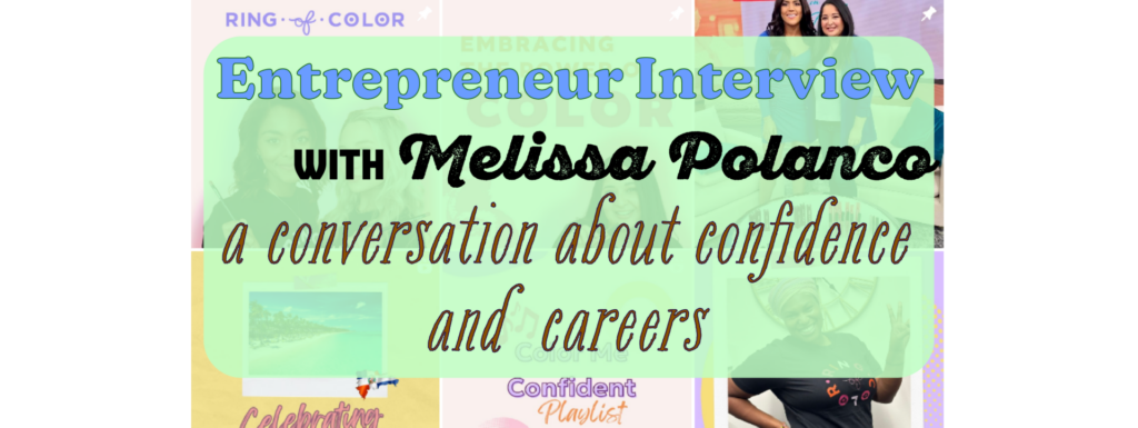 Entrepreneur Interview with Melissa Polanco featured image graphic. Text is over a green overlay that is mostly covering a screenshot of ROC's business profile.